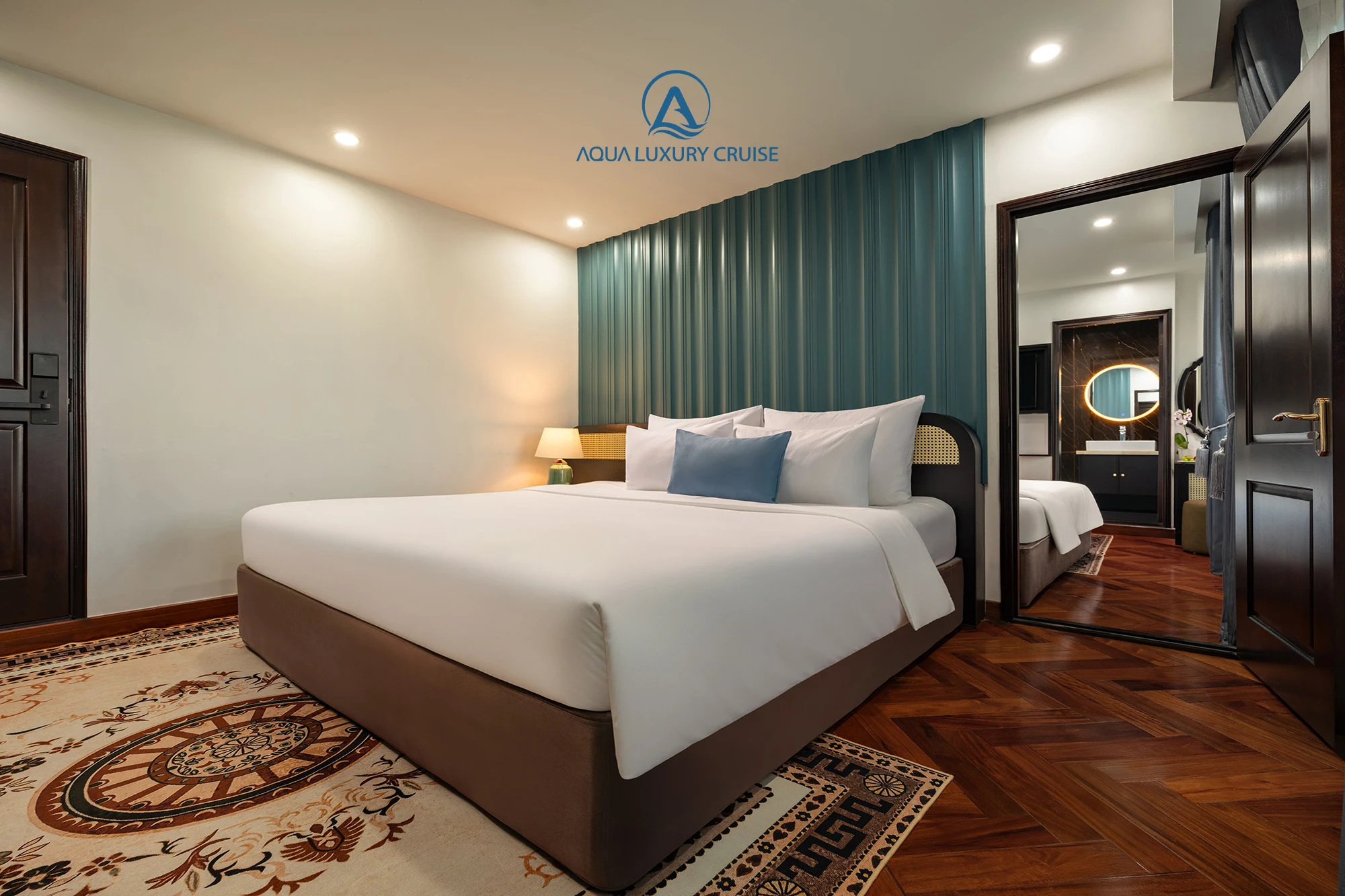 Double room of a Connecting Suite Balcony with the connecting doors open on Aqua Luxury Cruise