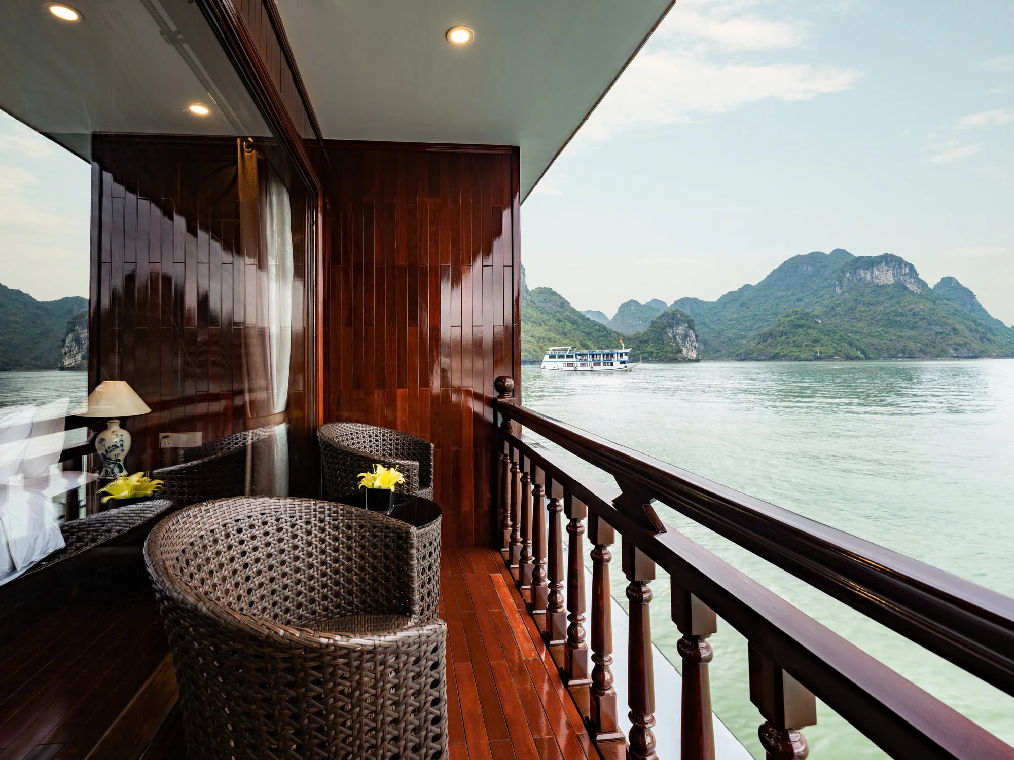 Private balcony on Aqua of the Seas overlooking Lan Ha Bay